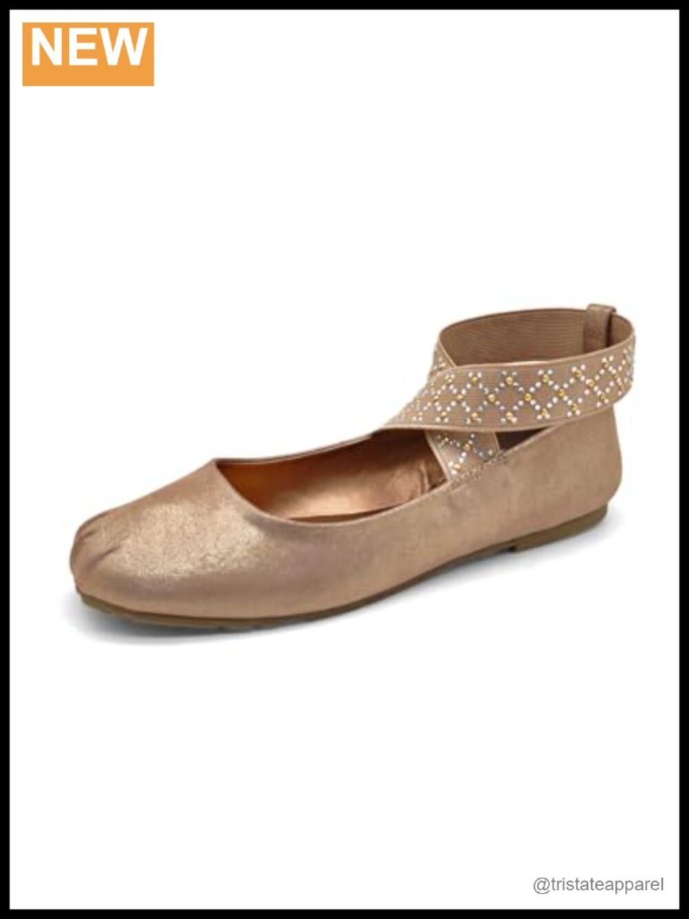 Ballet Flat with Elastic Cross Bands and Comfort Insole Faux Suede